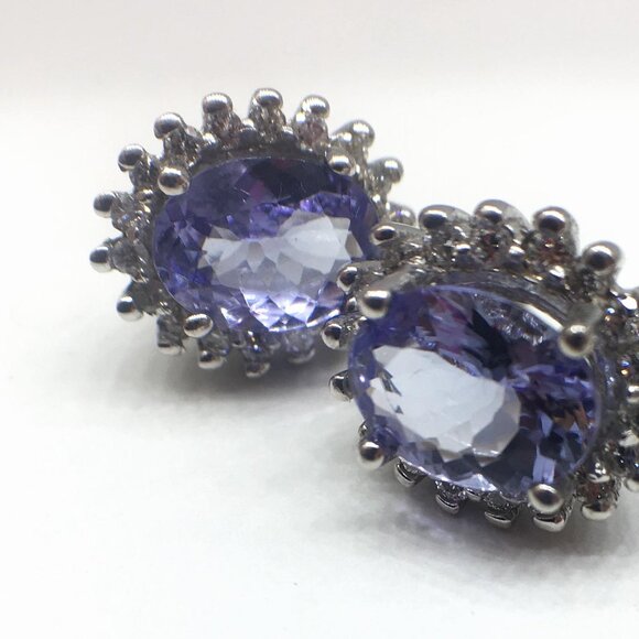 Brand New 14K White Gold Tanzanite & Diamond Halo Earrings. Pretty Periwinkle! - Picture 6 of 12